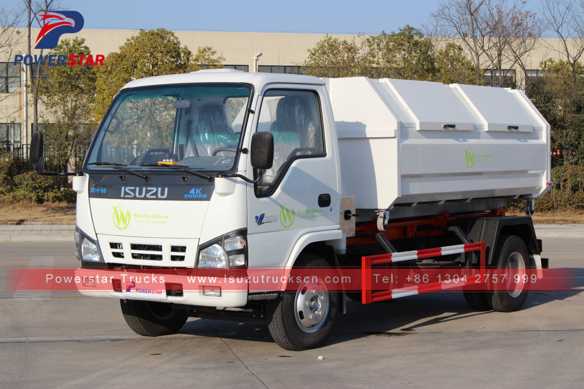 Saint Martin 1 Isuzu camion della spazzatura scarrabile con 4 bidoni della spazzatura