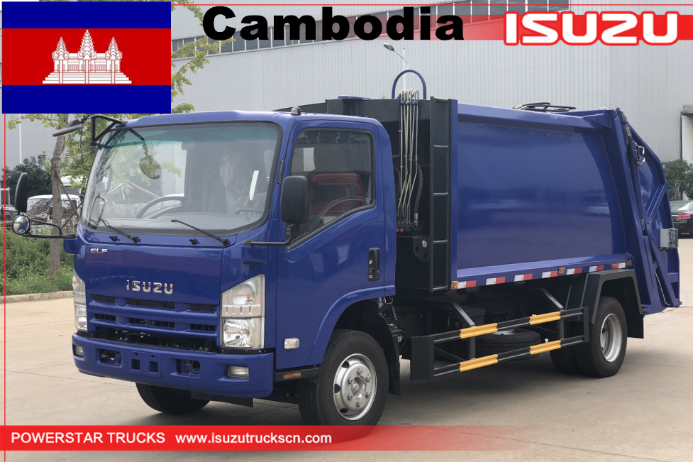 Cambogia nuovi camion della spazzatura con pressatura idraulica Isuzu con caricatore posteriore in vendita