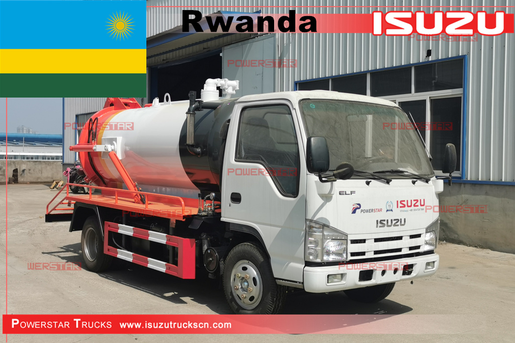 Ruanda - Camion mobile di aspirazione delle acque reflue con cisterna sottovuoto ISUZU da 4.000 litri