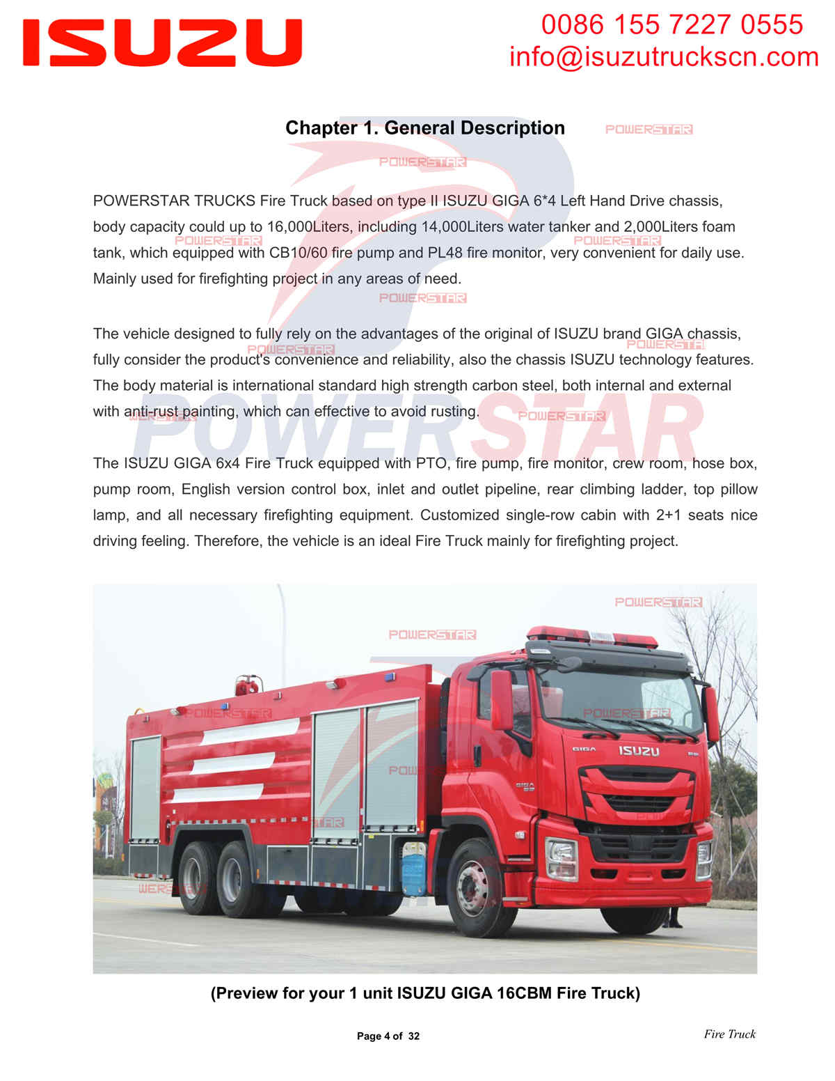 Esportazione manuale del camion dei pompieri POWERSTAR ISUZU Paesi del Medio Oriente