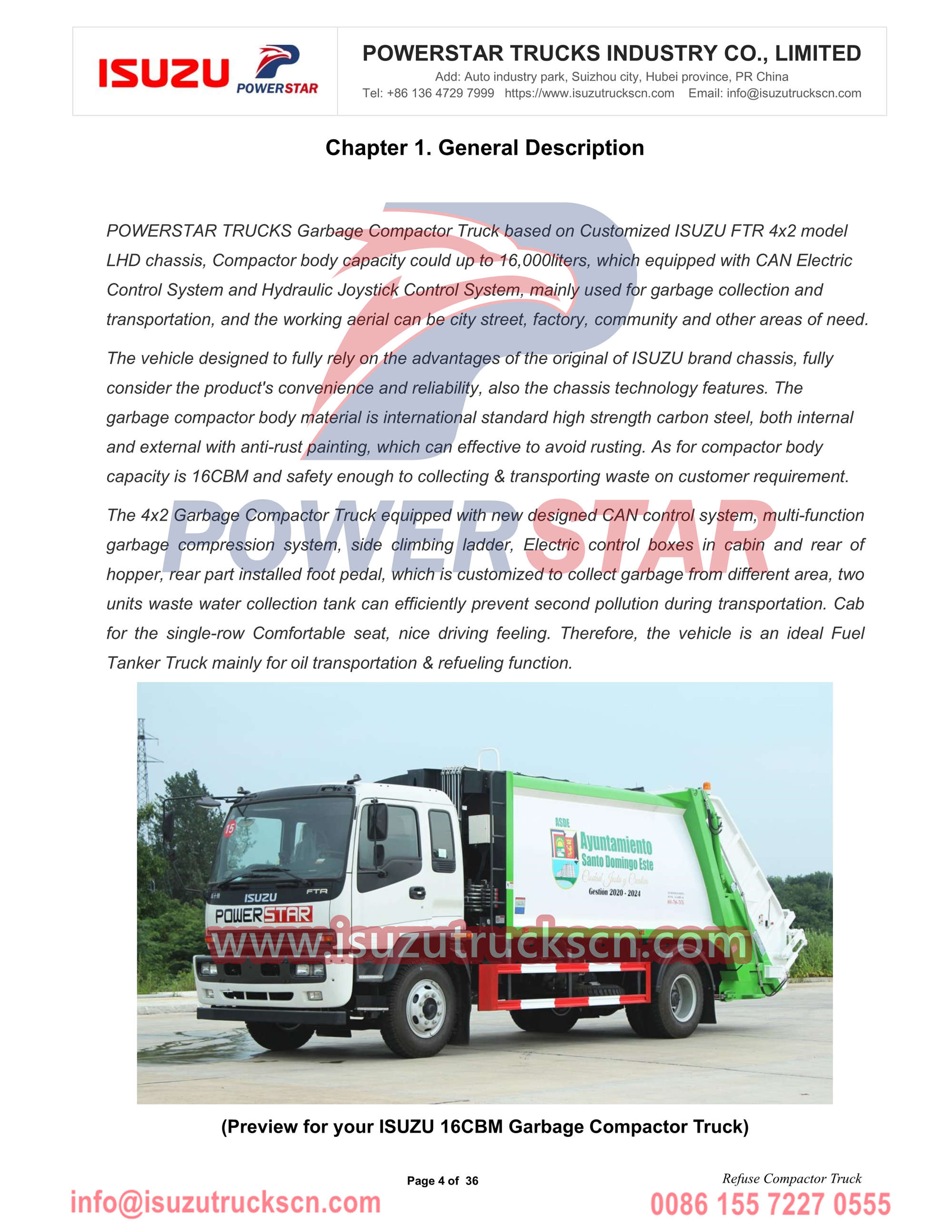 Manuale del camion compattatore di rifiuti ISUZU FTR 16cbm