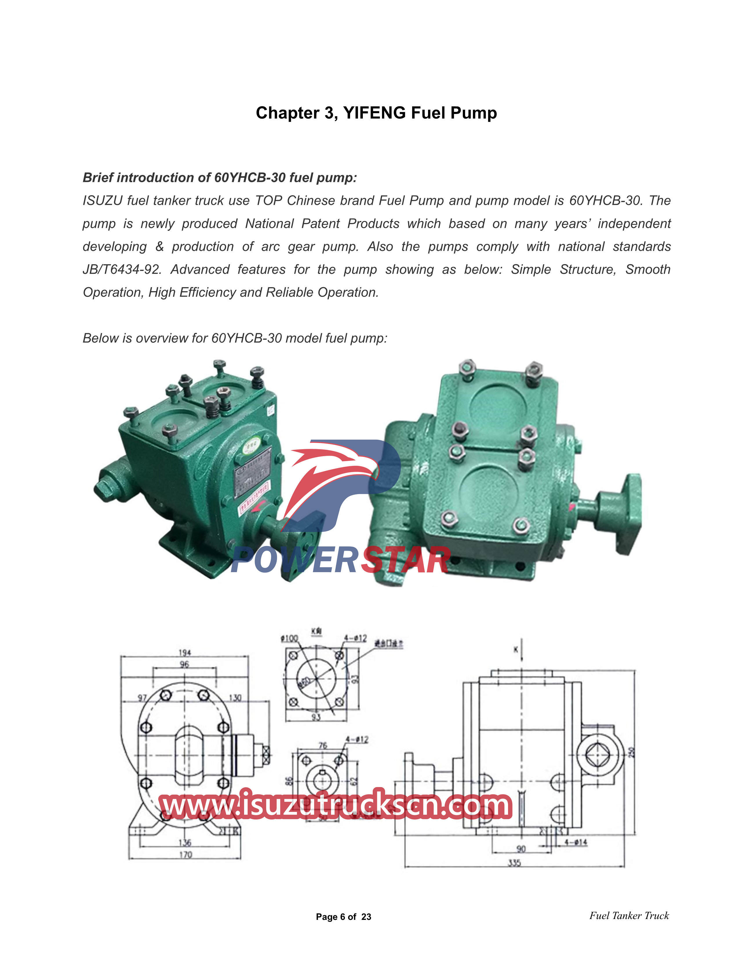 Manuale dell'utente del camion cisterna per carburante Isuzu 700P 4x4 6CBM