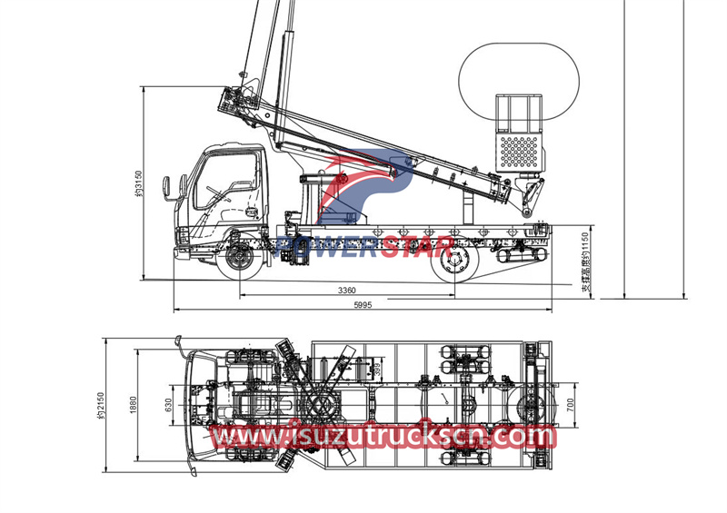 Technical drawing of Isuzu 18m insulated aerial platform truck