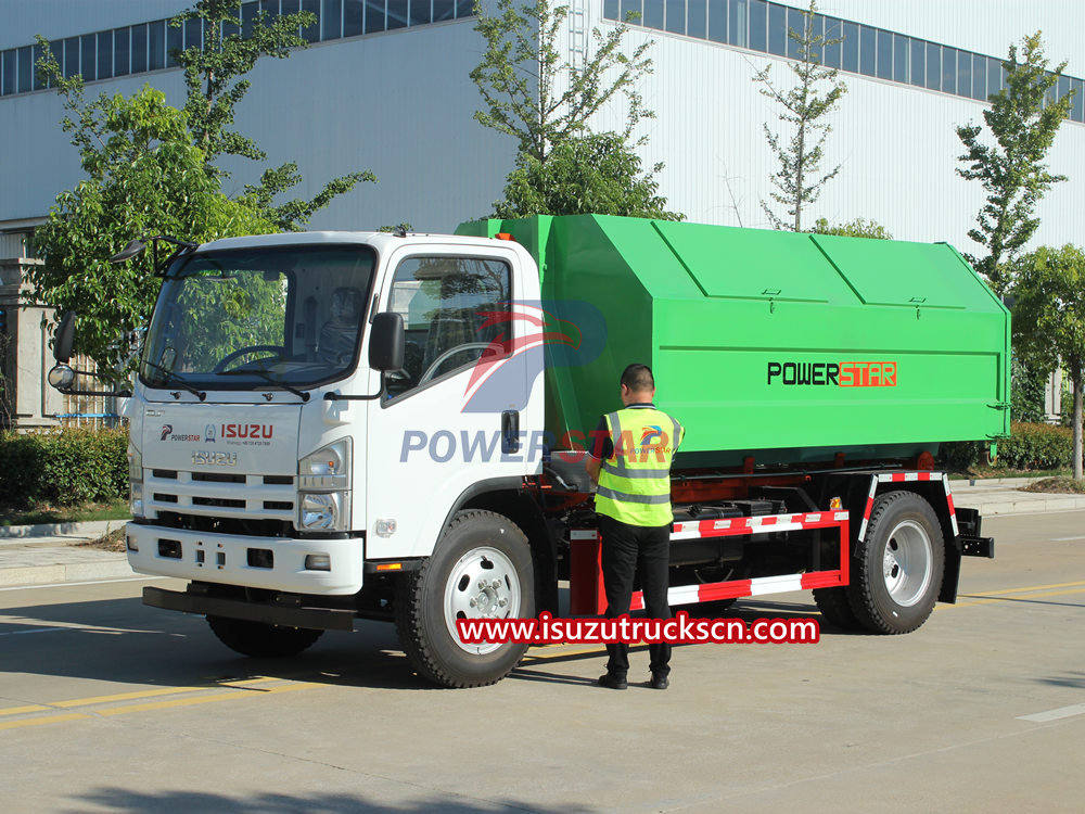 Principio di funzionamento del camion della spazzatura con braccio a gancio Isuzu
    