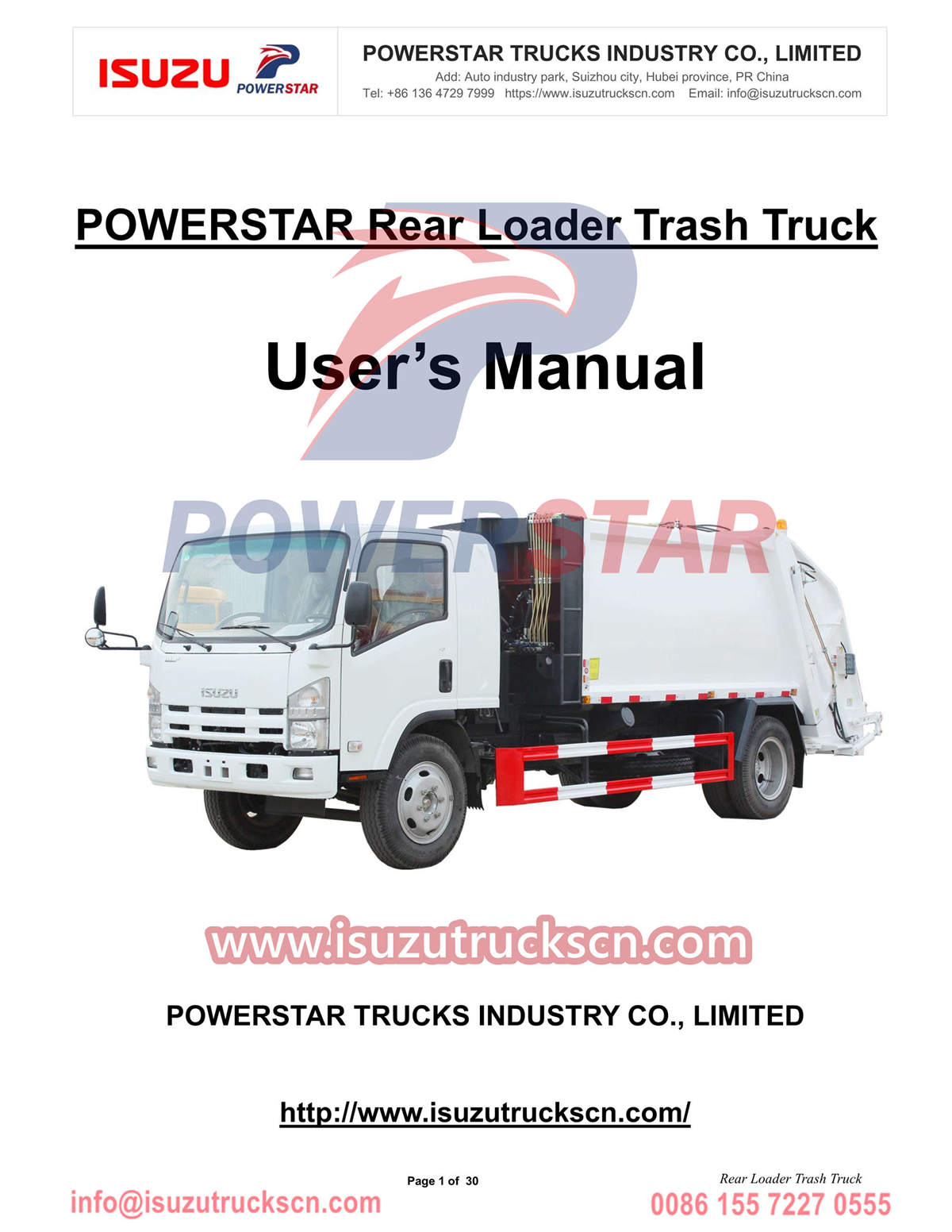 Manuale del camion della spazzatura con caricatore posteriore Etiopia POWERSTAR ISUZU 700P
    