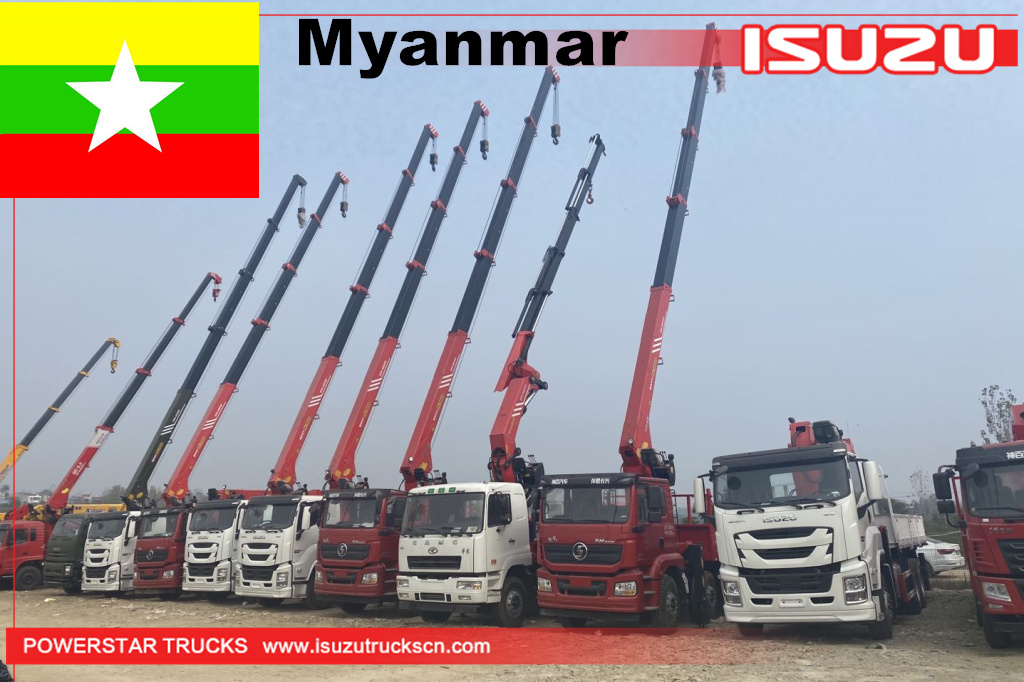 Myanmar -5 unità ISUZU GIGA Camion da carico con gru Palfinger SPS40000 da 16 tonnellate
    