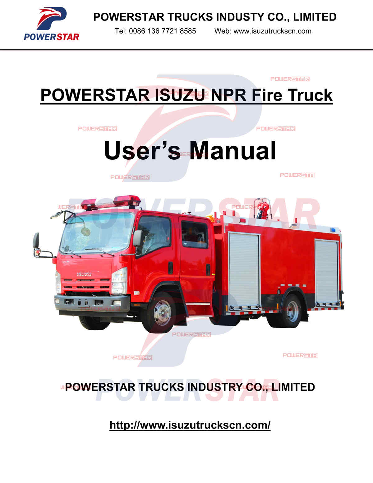 Manuale utente dei camion antincendio a 6 ruote ISUZU NPR NQR di Dubai
    