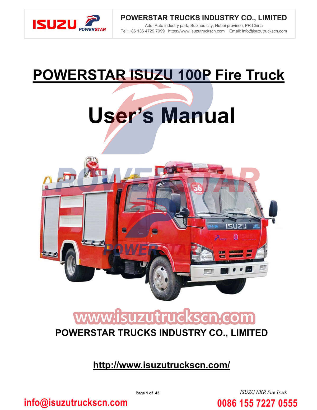 Manuale del camion dei pompieri ISUZU 600P per la Cambogia
    