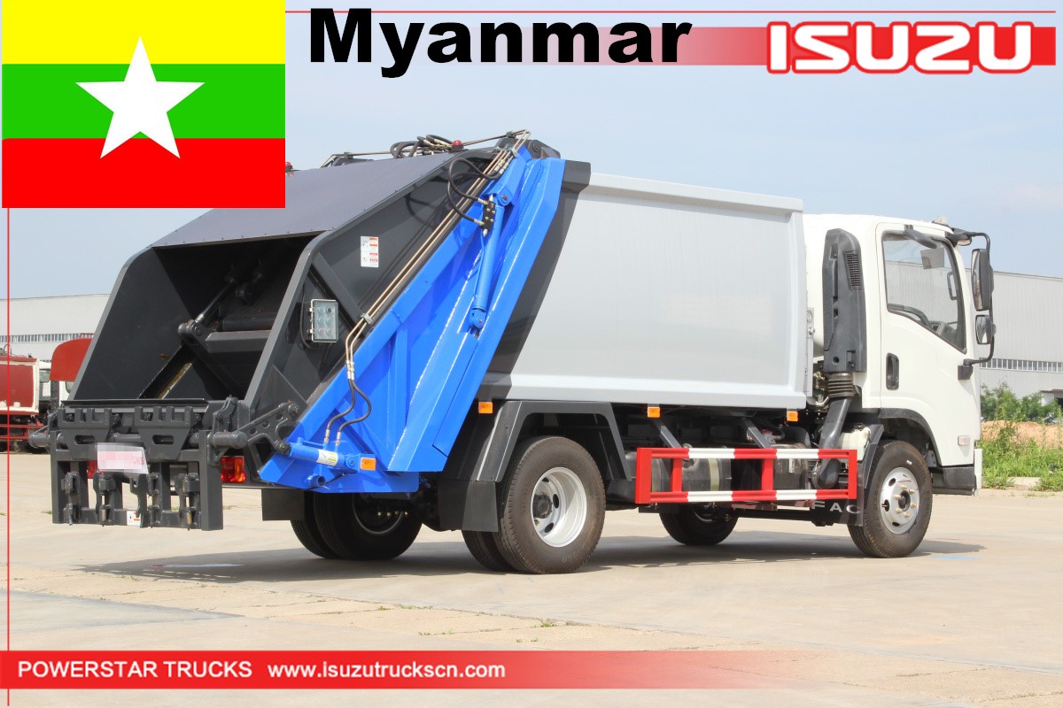 Myanmar - 1 camion compattatore di rifiuti a caricamento posteriore ISUZU
    